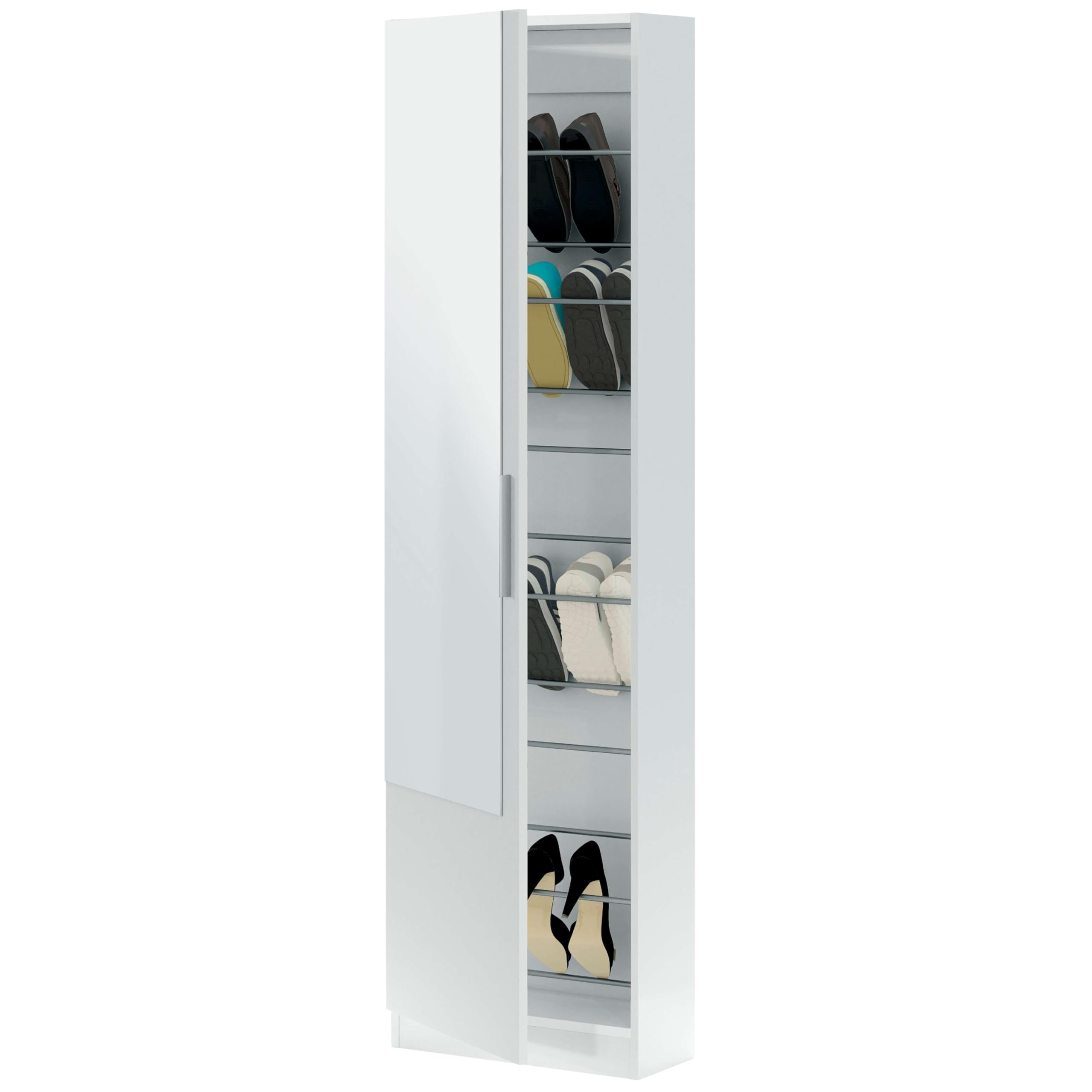 Habitdesign Zapatero de una Puerta con Espejo en Color Blanco artik para Entrada 180x50x22 cm