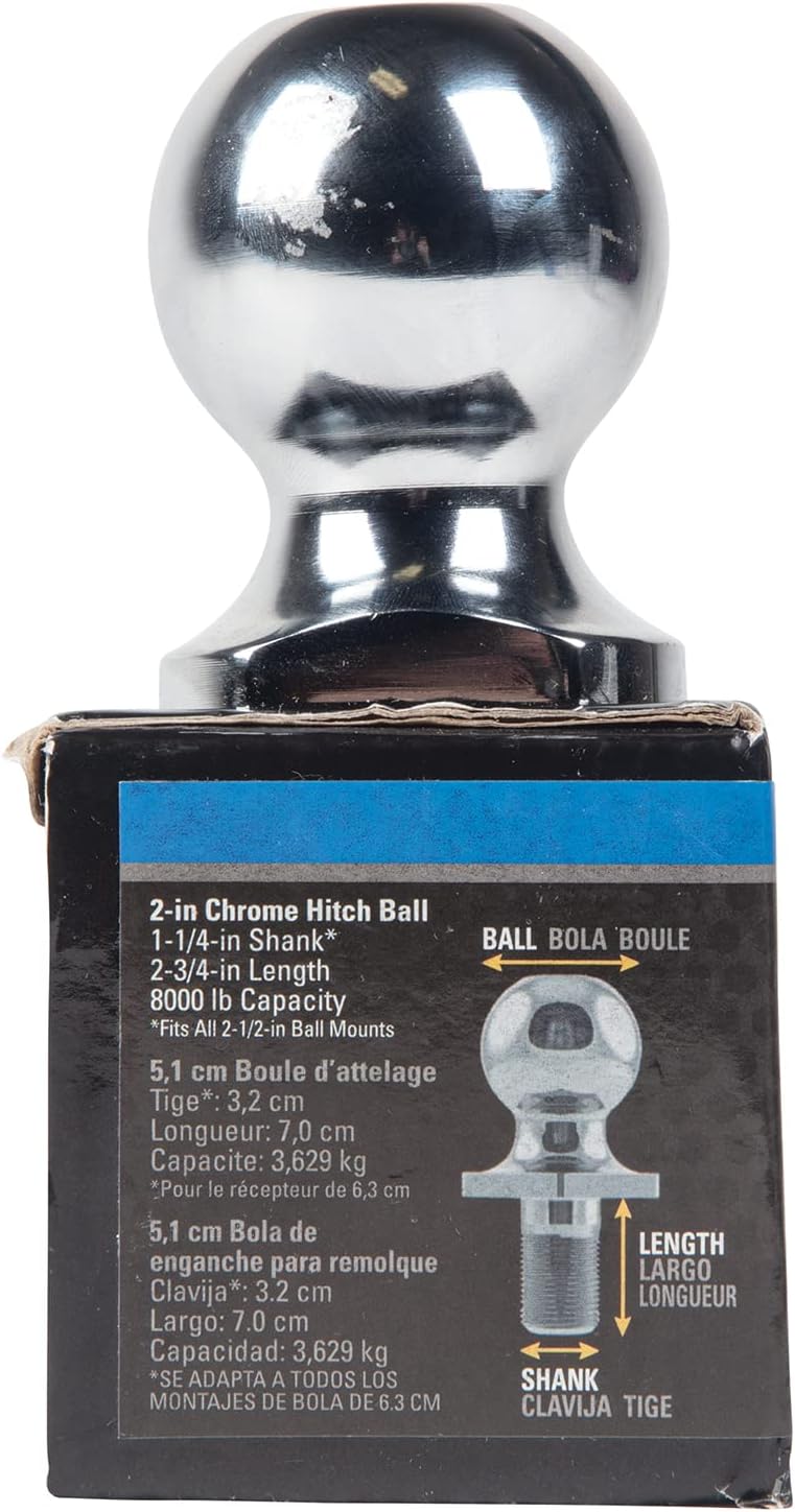 Reese 7033920 Trailer Hitch Ball, 2 in. Diameter, 8,000 lbs. Capacity, 1-1/4 in. Shank Dia, 2-3/4 in. Shank Length, Chrome