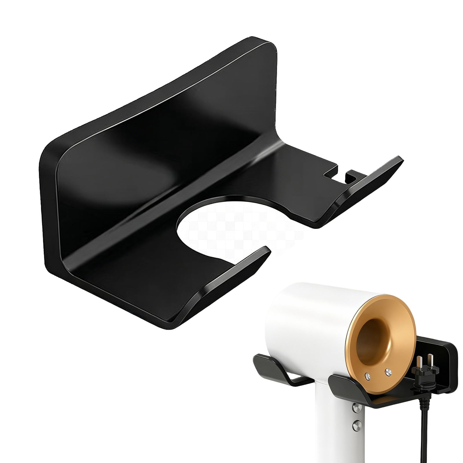Wall-mounted Hairdryer Rack, 15 X 10 X 5.5 Cm Hairdryers Racks, Self-adhesive Hairdryer Rack With Plug And Storage Box, Suitable For Cupboards, Bathrooms, Bedrooms And Hairdressing Salons (Black)