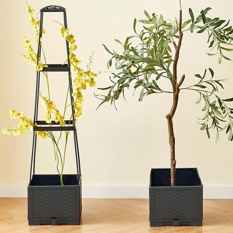 Cama de jardín elevada contra el riego constante caja modular apilable negra 4
