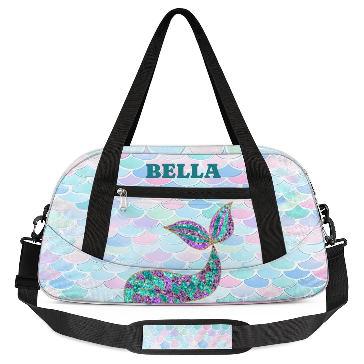 Personalized Dance Bag Gym Bag for Girl, Custom Sport Duffel Bag Weekender Bags Travel Duffel Bag Glitter Mermaids