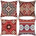 Housses de Coussin 35x35cm Lot de 4 Carré Décoratif Canapé Housse Coussin Ethnique bohème Rouge Motif Coton Lin Taie d'oreiller Moderne Decoration Maison Salon Chambre Chaise Jardin Exterieur