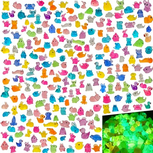 ZOXSDAH 280pcs Mini Resin Animals Glow in The Dark Tiny Luminous Animal Figurines Bulk Miniature Decor for Fairy Garden Aquarium & Hide Crafts Ornament Accessories