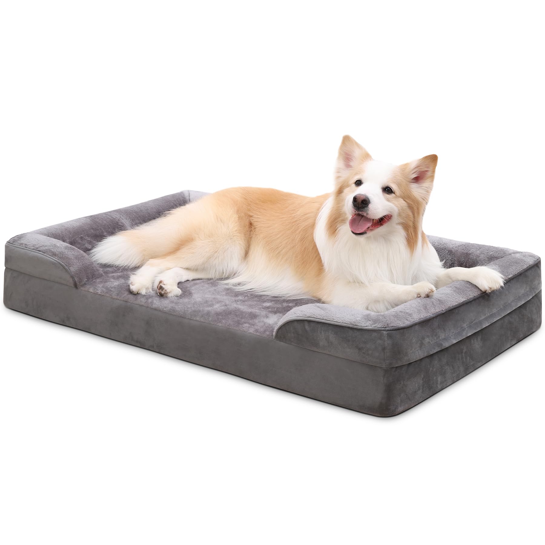 Orthopedic Dog Beds Large Sized Dog Waterproof XL Dog Bed with Sides Non-Slip Bottom Extra Large Dog Couch Bed with Washable Removable Cover, Gray, 44x32inch