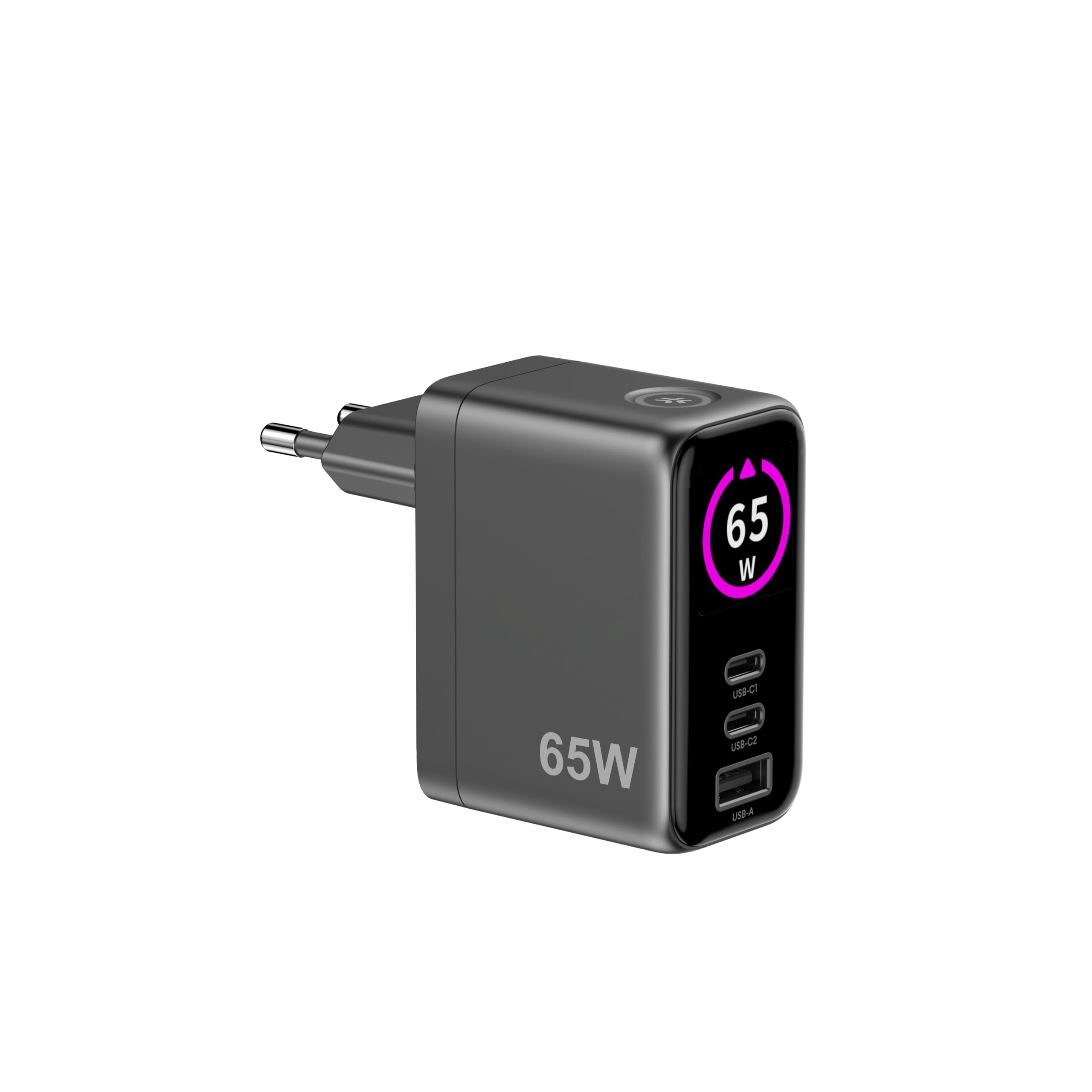 Celly - Caricatore Multiplo USB-C 65W GaN con Display LED, Ricarica Rapida per Laptop, Smartphone e Tablet