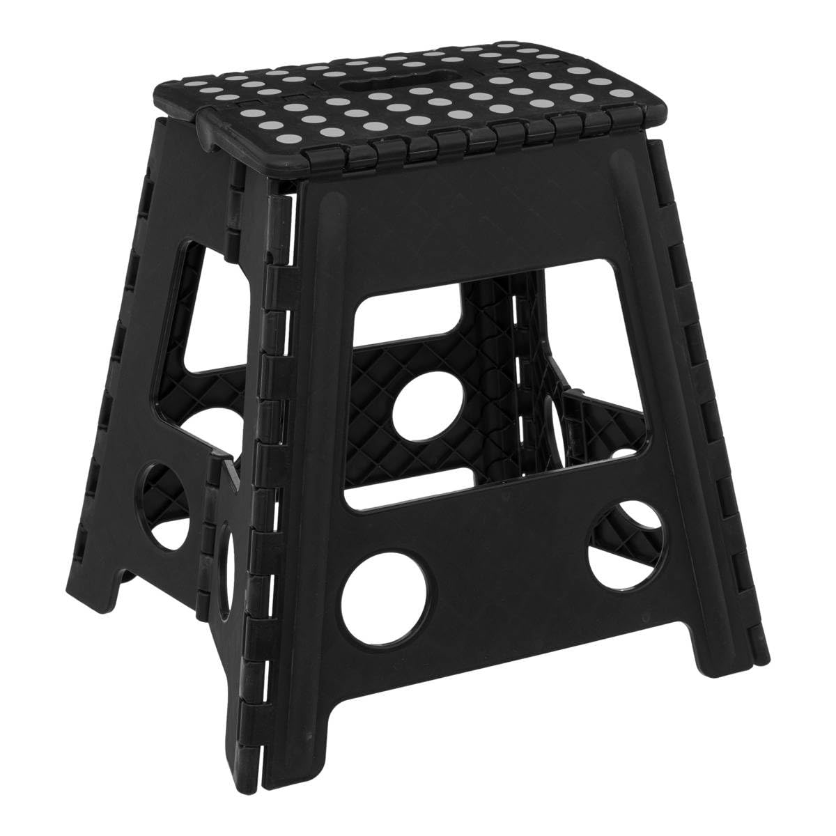 5five - Taburete Plegable de plástico, Negro, 1 peldaño, 39 cm, Cierre de Seguridad, fácil Almacenamiento, Revestimiento Antideslizante, Carga máxima 110 kg