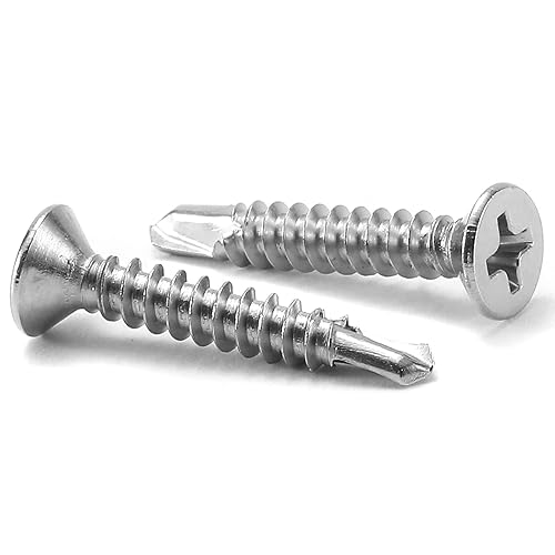 Tornillos de chapa metálica #8 x 1 pulgada, 100 tornillos Tek de cabeza plana de acero inoxidable 410, tornillos autorroscantes rápidos por SG TZH