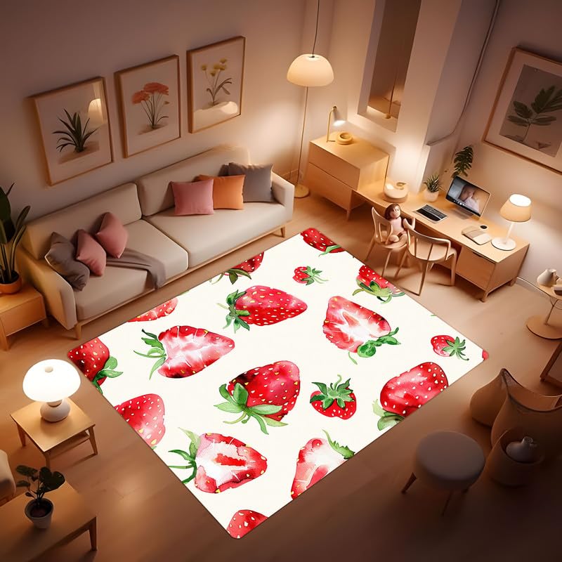 Strawberry Doodle Pattern Area Rug, Cute Children's Carpet for Bathroom, Bedroom, Living Room, Dining Room, Entryway and Classroom - 40x60inch