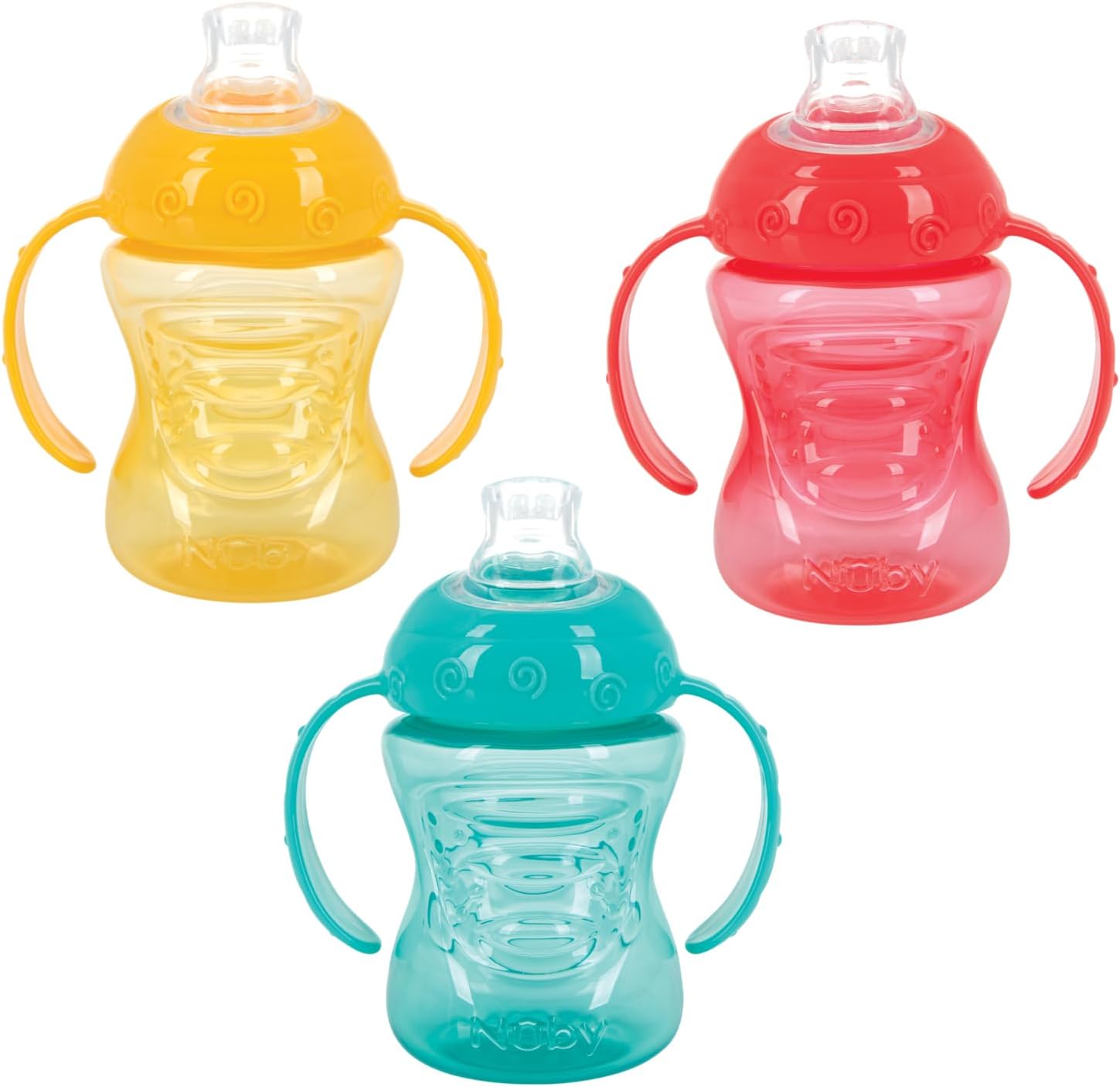 3 Pack Two Handle No Spill Toddler Sippy Cups - Toddler Cups Spill Proof with Easy and Firm Grip - Aqua, Yellow, Coral