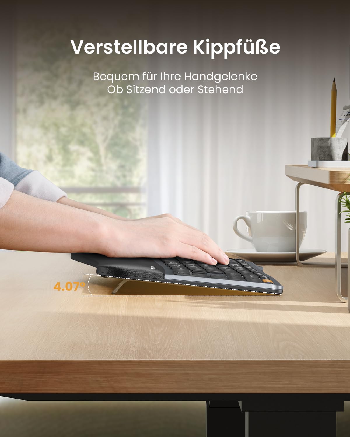 ProtoArc EK01 Plus Beleuchtet Ergonomische Tastatur Kabellos, Full Size | Split Wireless Keyboard mit Handballenauflage, Bluetooth und USB, Wiederaufladbar, für Windows/Mac/Android