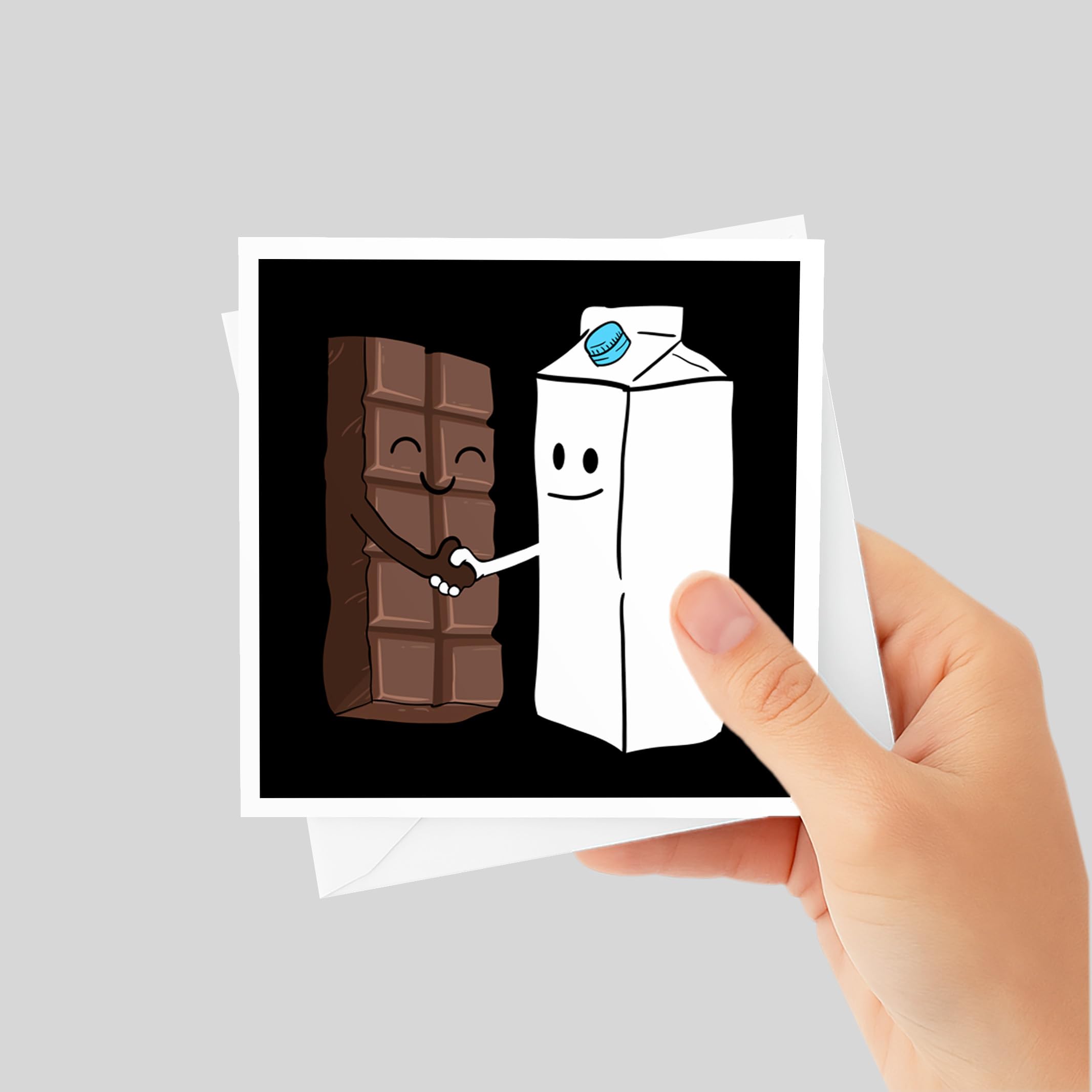 3dRose Funny Food Greeting Card 5.5x5.5 – Humorous Chocolate and Milk Handshake Card for Food Lovers and Friends – Perfect for Birthdays