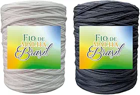 Atacadão das Linhas- Kit 2 Rolos Fio de Malha Brasil - 1Kg Preto e 1Kg Branco - Crochê Residual Bolsa Tapete 1 Kilo Lycra Elastano