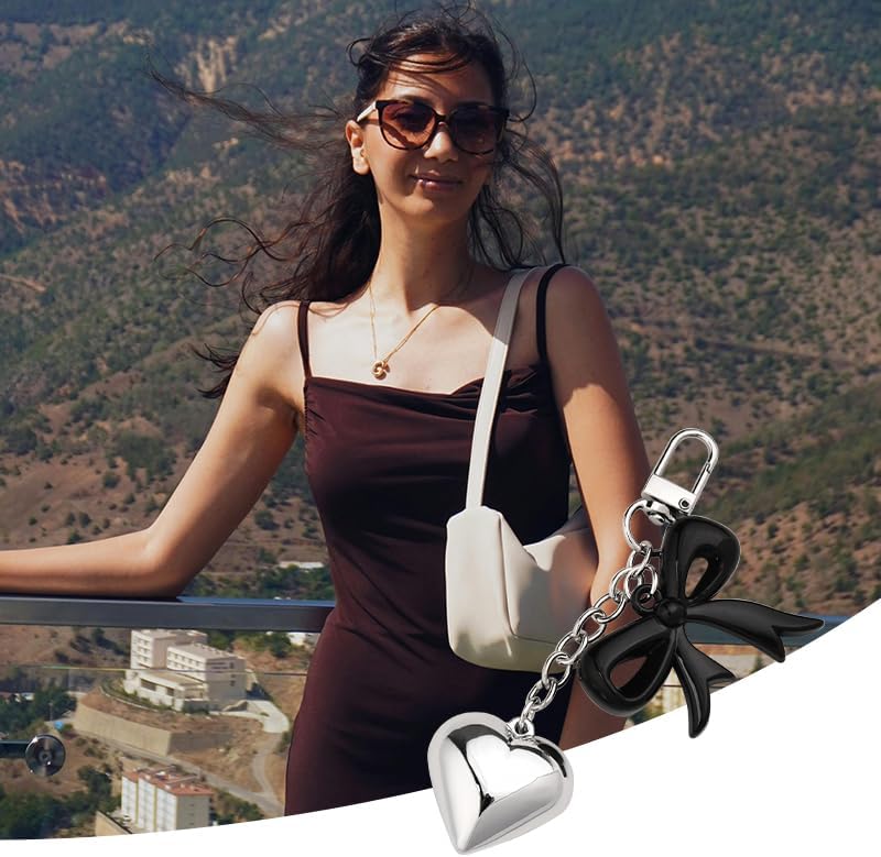 Purse Bag Charms with Bow Heart Charm Keychain for Women Backpack Bag Charm for Handbags Key Chain Accessories - Image 2