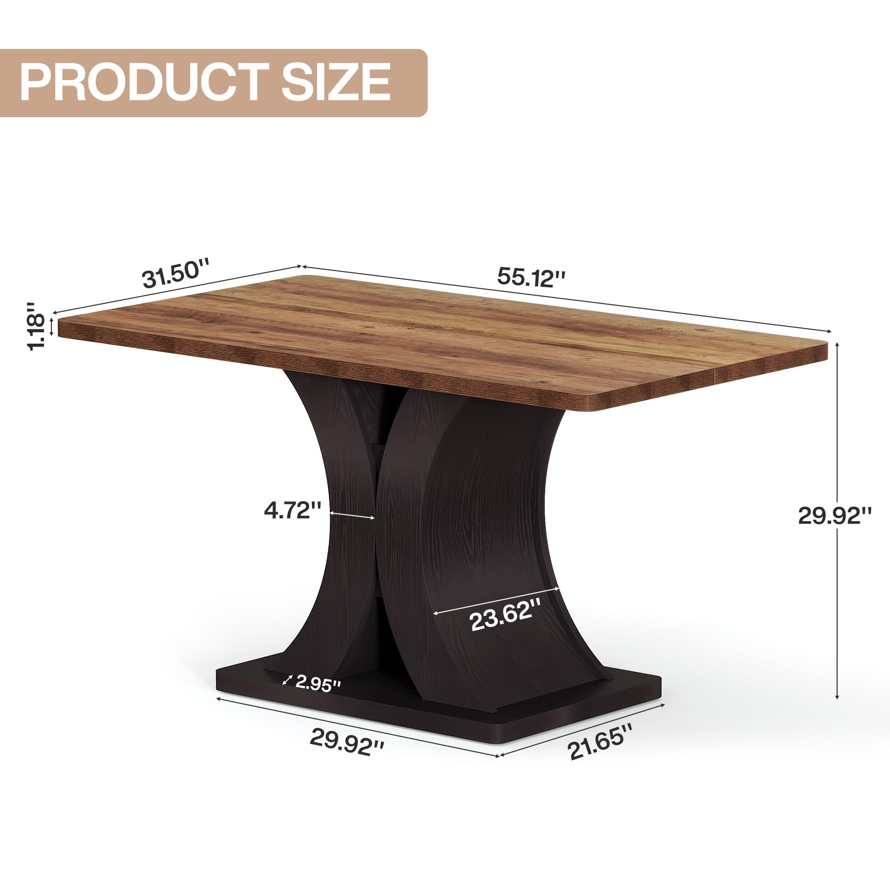 Tribesigns Mesa de comedor 140 x 80 cm, mesa de cocina industrial rústica para 4-6, mesa rectangular de madera con base de metal macizo, negro y marrón, fácil montaje