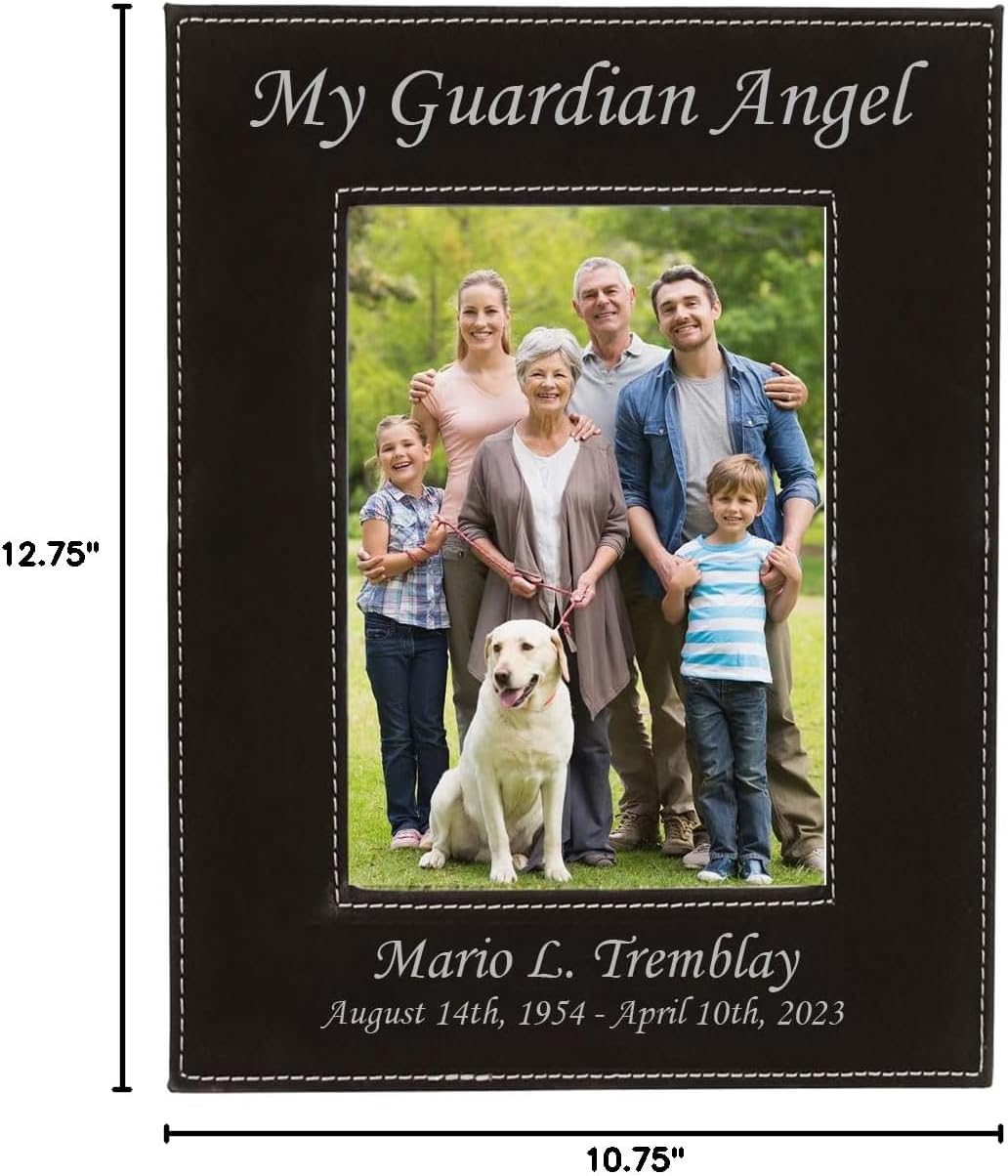 CustomGiftsNow My Guardian Angel - Personalized Sympathy Keepsake Laser Engraved Faux Leather Leatherette Portrait/Vertical 8x10 Black Custom Loved One Picture Photo Group Comfort Memory Frame