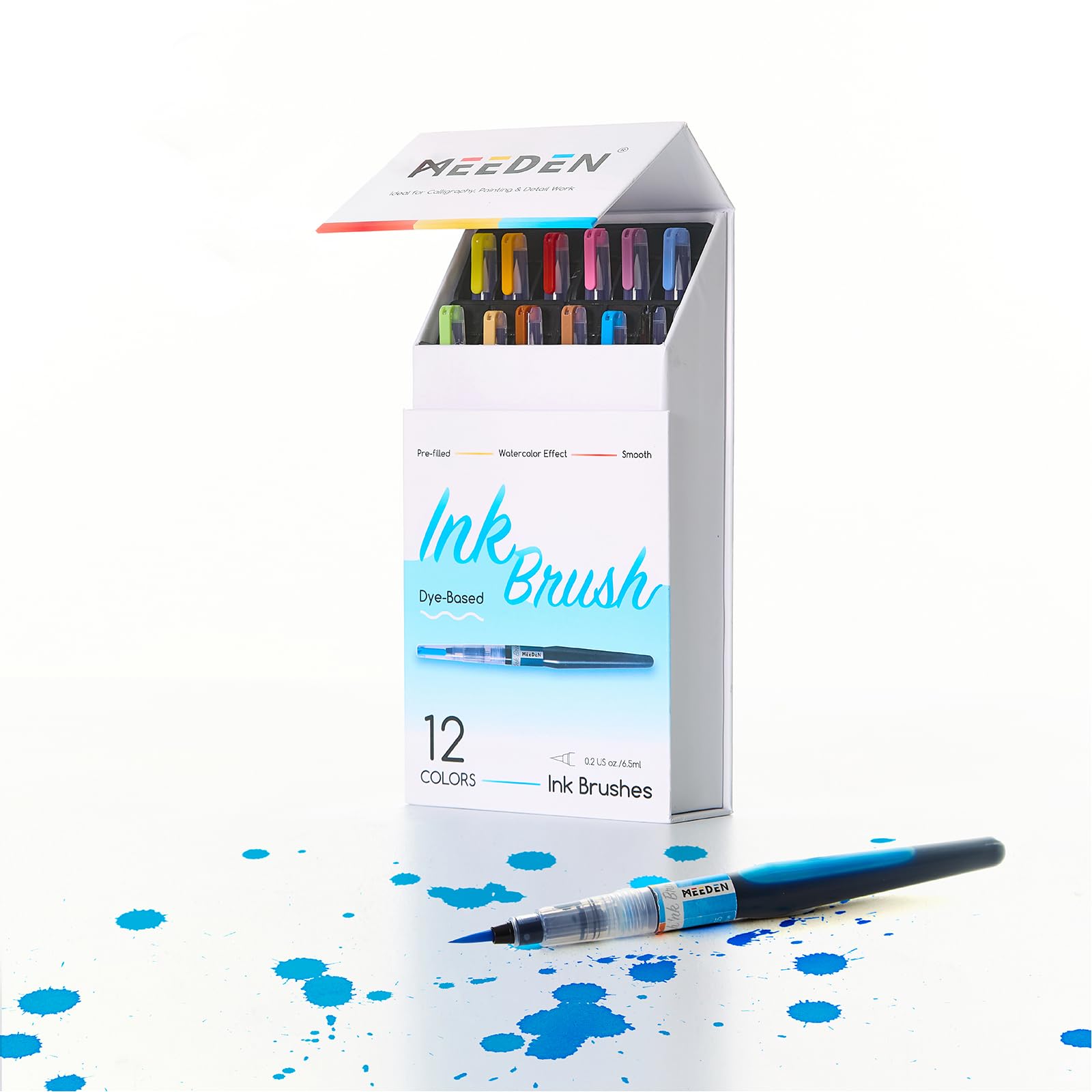 MEEDEN Liquid Watercolor Ink Brushes: 12 Colors Dye-Based