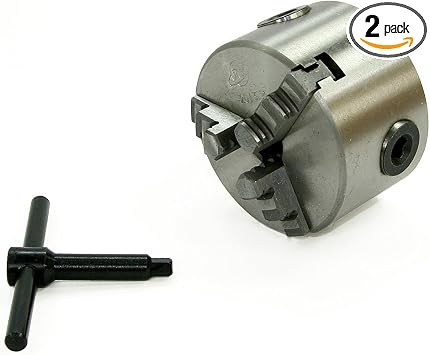 3" 3-Jaw Self-Centering Lathe Chuck - Includes Chuck Key & Inside/Outside Jaws - Compatible with Most Top Brand Lathes