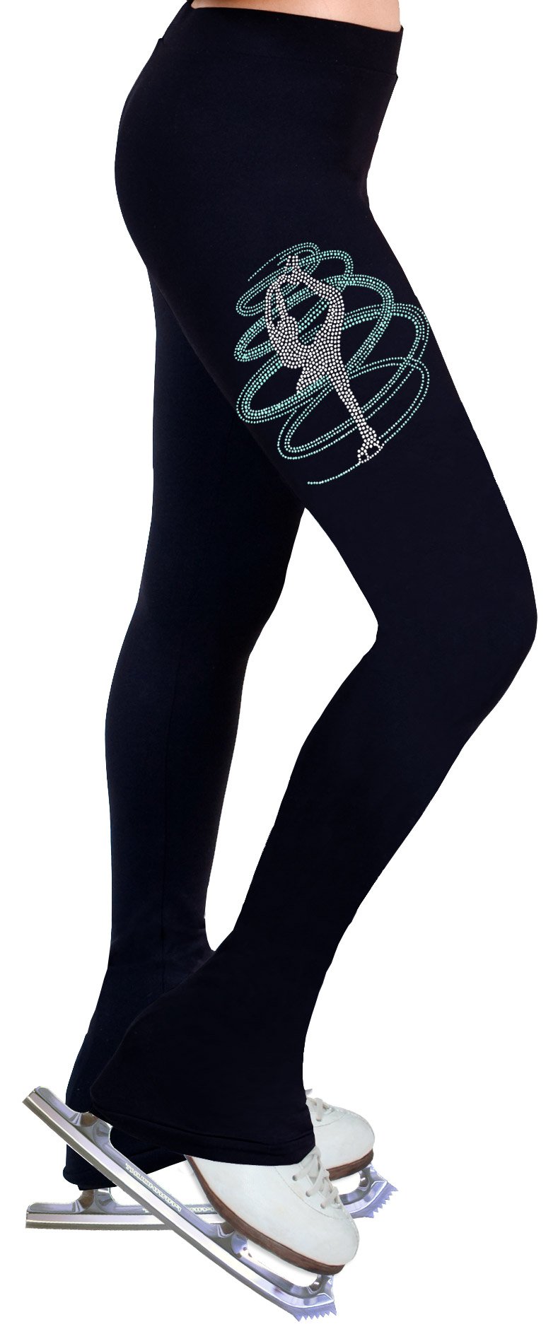 NY2 SPORTSWEAR Figure Skating Practice Pants with Rhinestones R254AQ (Aqua, Adult Large)