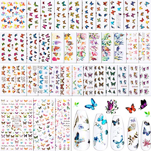 54 Sheets Butterfly Nail Art Stickers Water Transfer Nail Decals Flowers Butterfly Nail Stickers and 3 Sheets Self-Adhesive Polish Nail Stickers for Fingernails Toenails Decorations