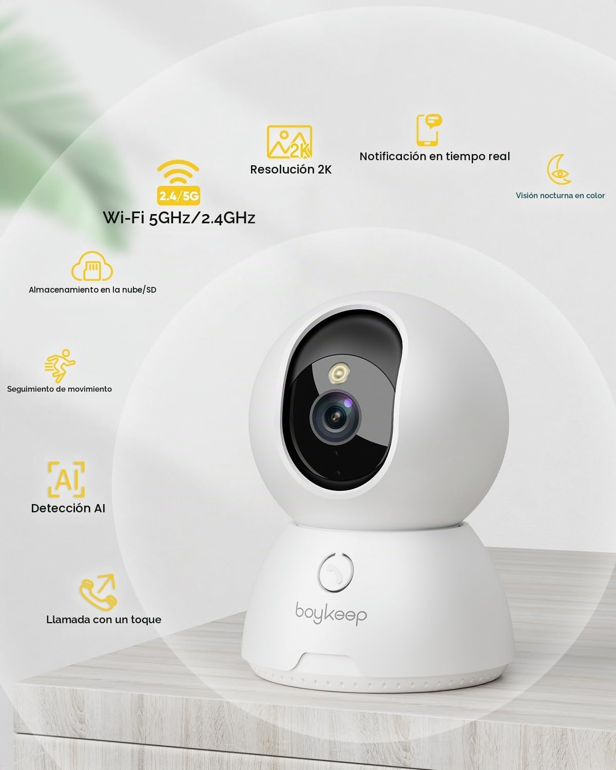 BoyKeep Cámara de interior, cámaras de vigilancia 2K para seguridad del hogar con detección de movimiento, cámara para mascotas interior con aplicación, visión nocturna a color, audio bidireccional