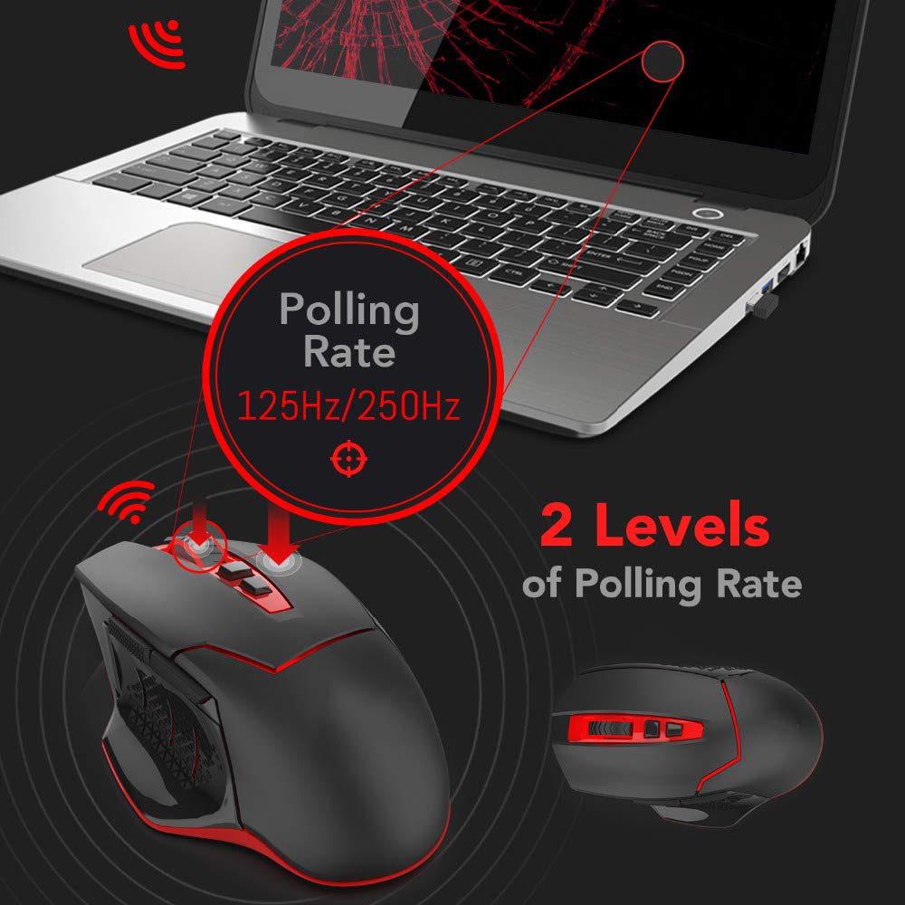 Yanghao Wireless Gaming Mouse RGB, 2400 DPI e 8 Pulsanti programmabili, ergonomico ad Alta precisione Gaming Mouse usati per i Giochi e L'Ufficio
