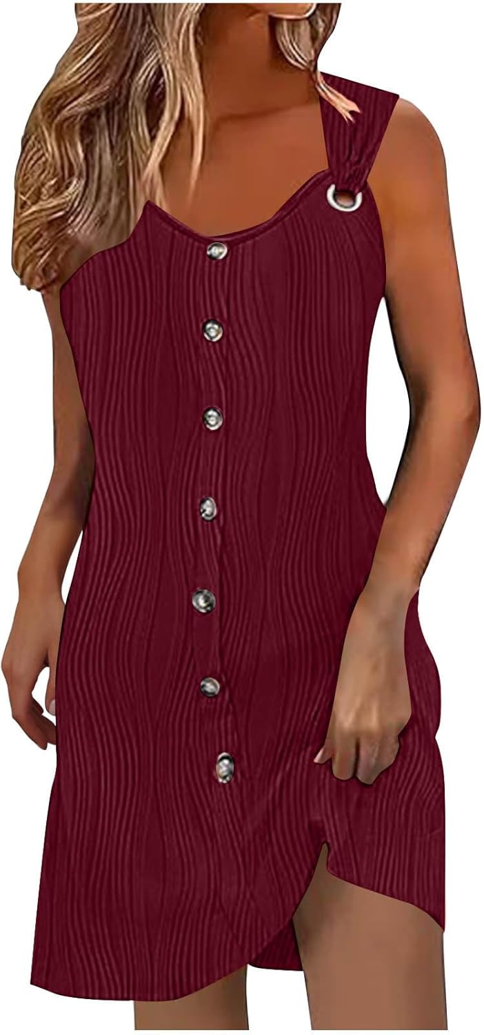 JOAU Summer Tank Dresses for Women 2025 Beach Sundresses Casual Loose Sleeveless Button Down Textured Vacation Mini Dress