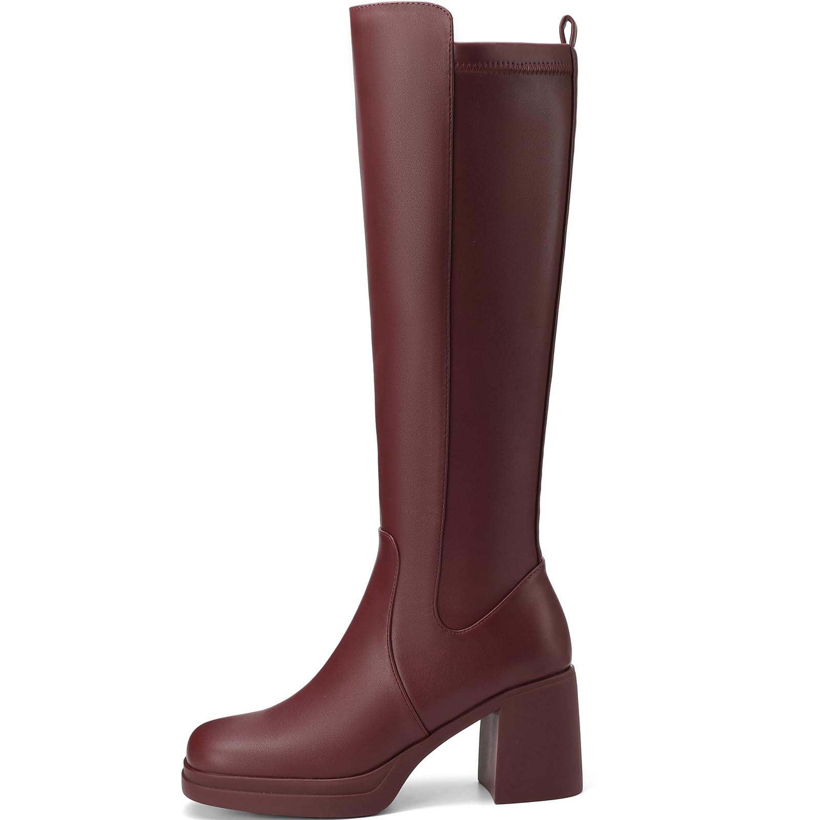 Knee High Boots Women Platform Chunky Heel Square Toe Tall Boot for Women High Heeled Side Zipper Long