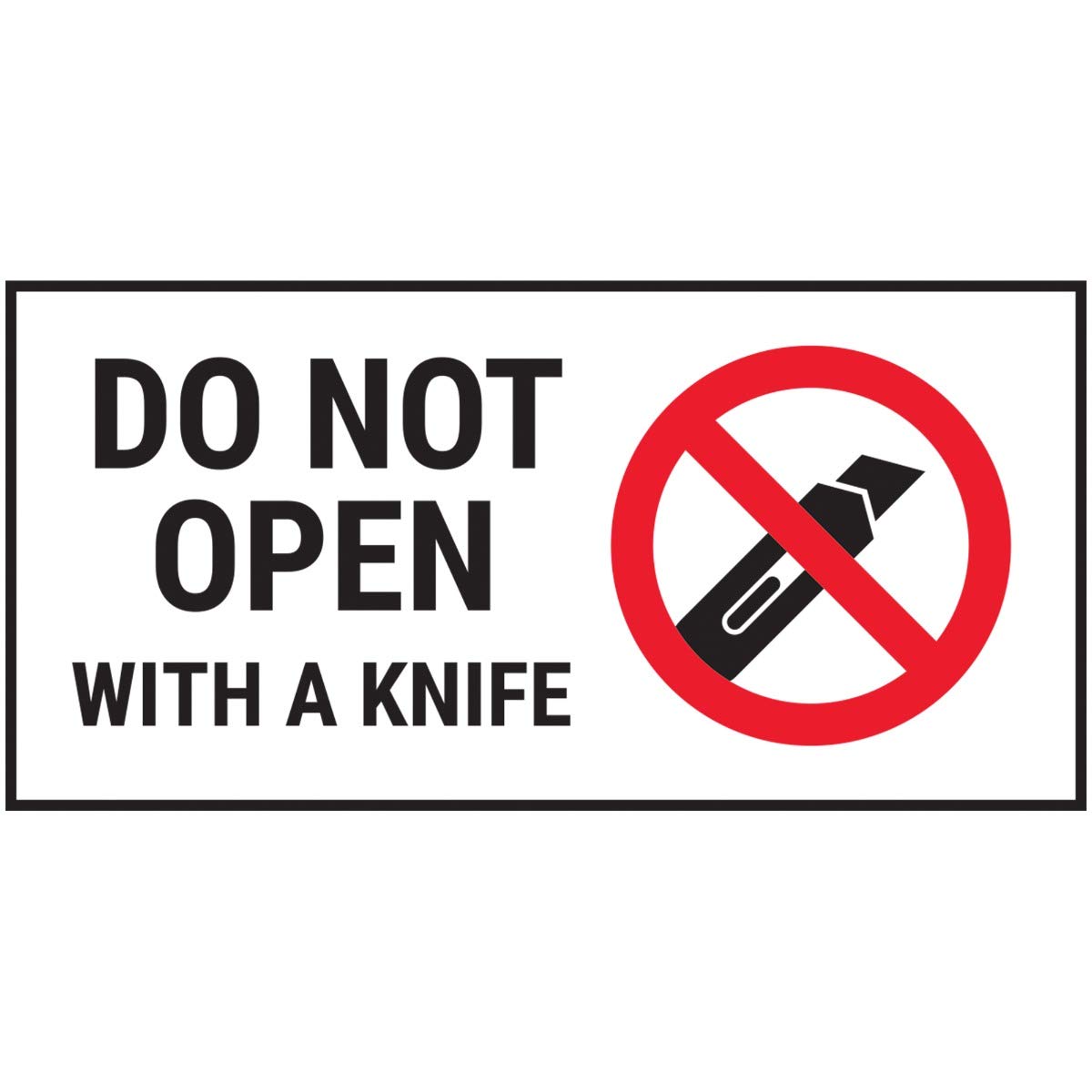 V Safety Do Not Open With A Knife Black Sticker - 51 x 25 mm (Roll of 250)
