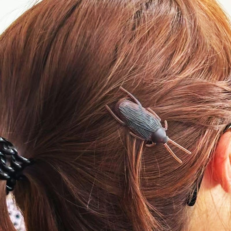 Halloween Prank Hair Clips,5 pack Realistic Fake Centipede Cockroach Gecko Longhorn Beetle Hair Barrettes, Scary Insect Hair Accessories for Women Cosplay Costume Party Favors image 4