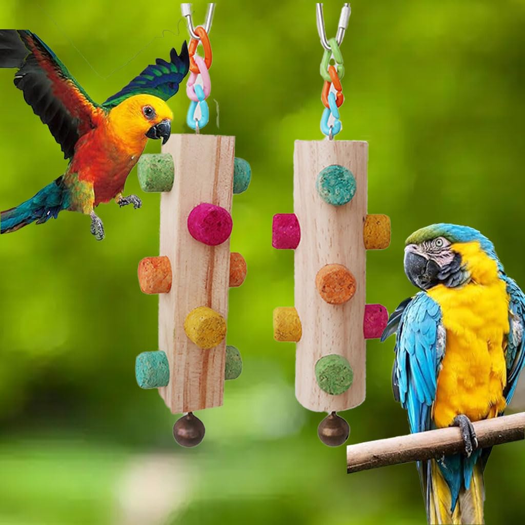 Wood Parrot Chew Toys,2 pcs Bird Cork Toys for Small Medium Large Birds Parrot,Woodpecker Feeding Toy for Macaws, Parakeets, Conures, Budgies, Finches Conure Cockatiel, Cockatoos etc - image 3