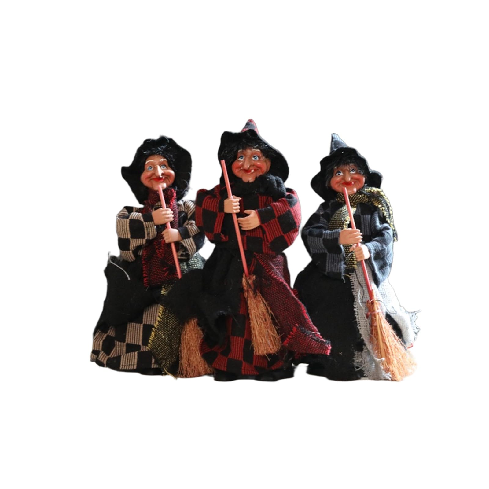 Buxuaaaa 3Pcs Fabric Witch Ornament Broom Witch Figure Decoration for Mantels Window Display Festival Home Decoration Accessory Figurine