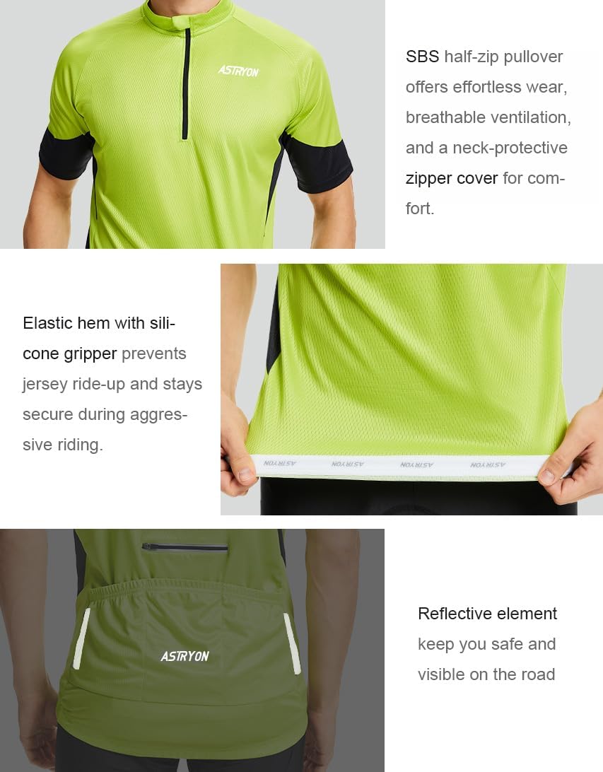 Men’s Cycling Jersey Short Sleeve UPF Half-Zip with 3+1 Zipper Pockets, Breathable Quick-Dry Moisture Wicking Fabric - Image 3
