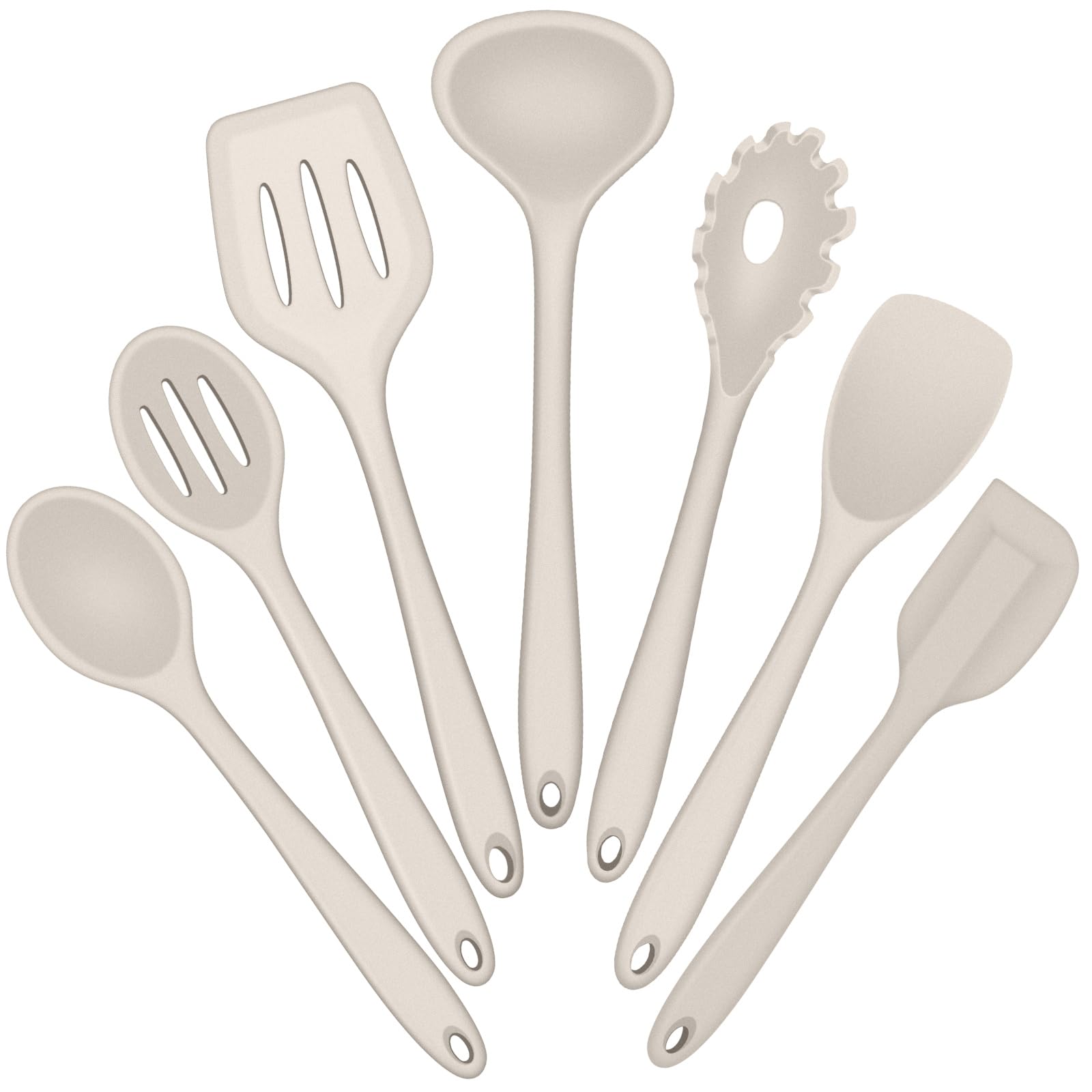E-far Juego de utensilios de cocina de silicona, 7 piezas, caqui