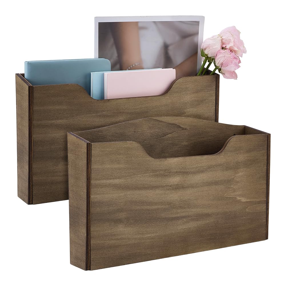 PH PandaHall 2 Set Wood Hanging Wall Mail Organiser, 13.8"x7.8"x8.7" Wall Magazine Holder Wood Mail Organiser Wall Mounted Magazine File Holder for Files Folders Mail Magazines Envelopes Office Home