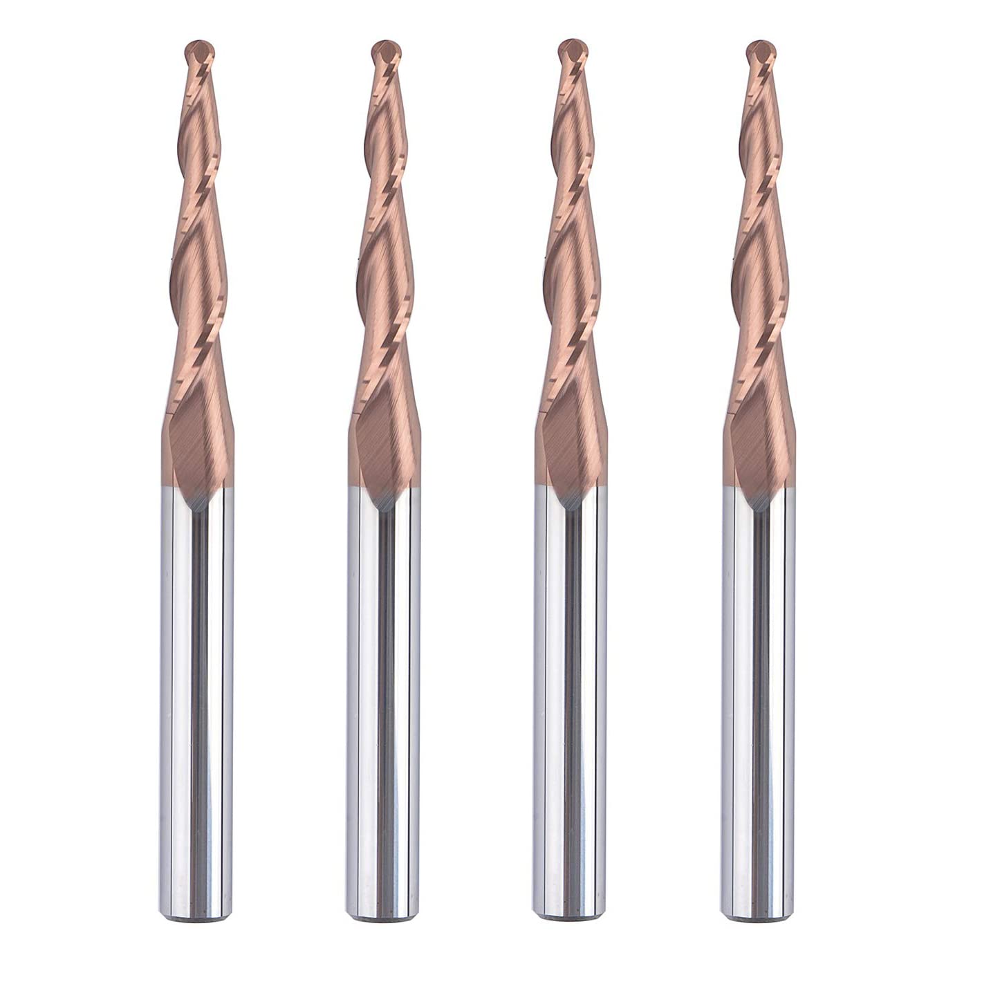SpeTool 4Pcs Carbide Tapered End Mill Set with 3mm Ball Nose Tips (1.5mm Radius) 1/4 inch Shank Spiral Router Bits for CNC Machine Mill 3D Engraver