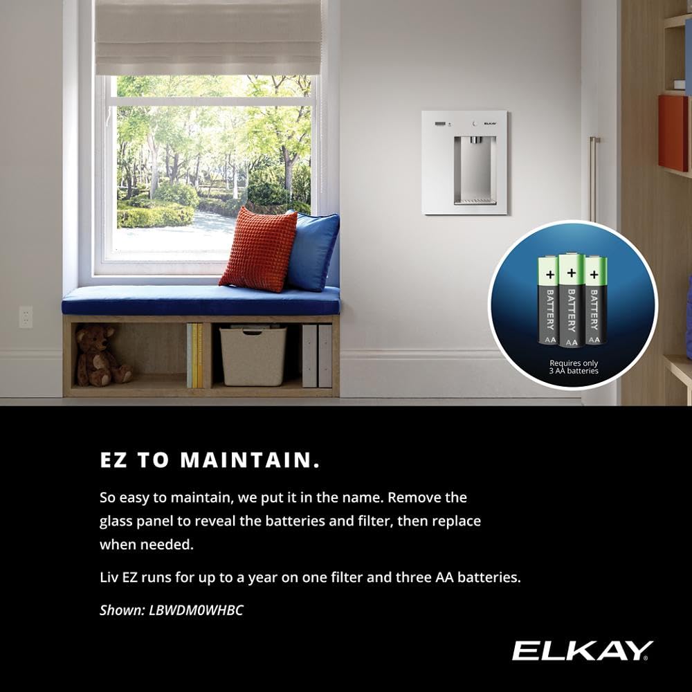 Elkay Liv EZ LBWDM06BKBC - Distributore di acqua filtrato da parete, alimentato a batteria, certificato NSF, pulsante, riduce piombo e PFA, nero notte, refrigerato, ideale per la casa
