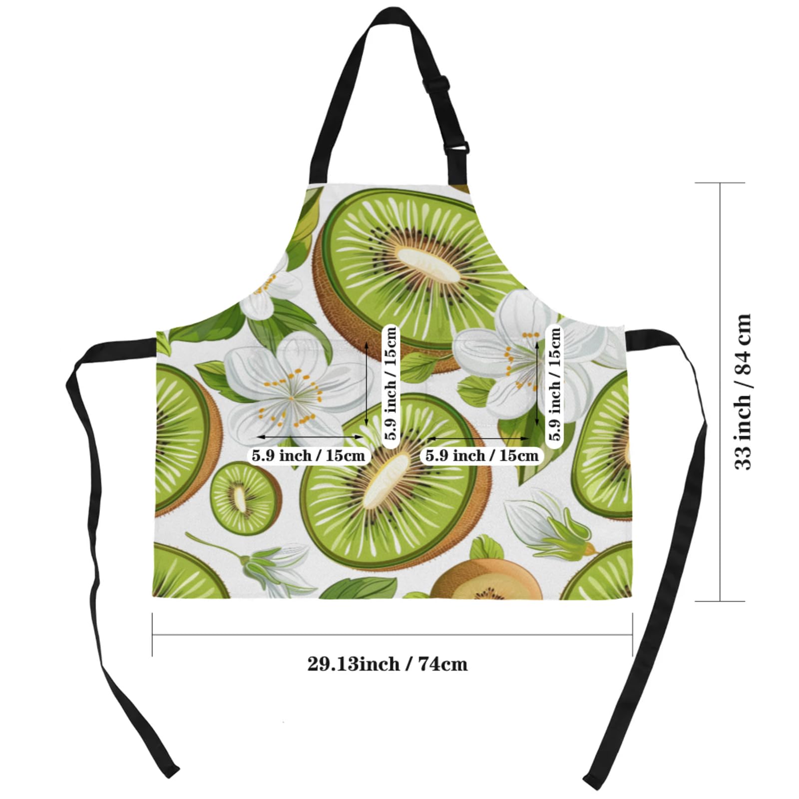 Aglebo Kiwi Fruits Flowers Leaves Chef Apron with Pockets Adjustable Shoulder Strap Waterproof Cooking Apron for Kitchen Baking Gardening Pottery Painting