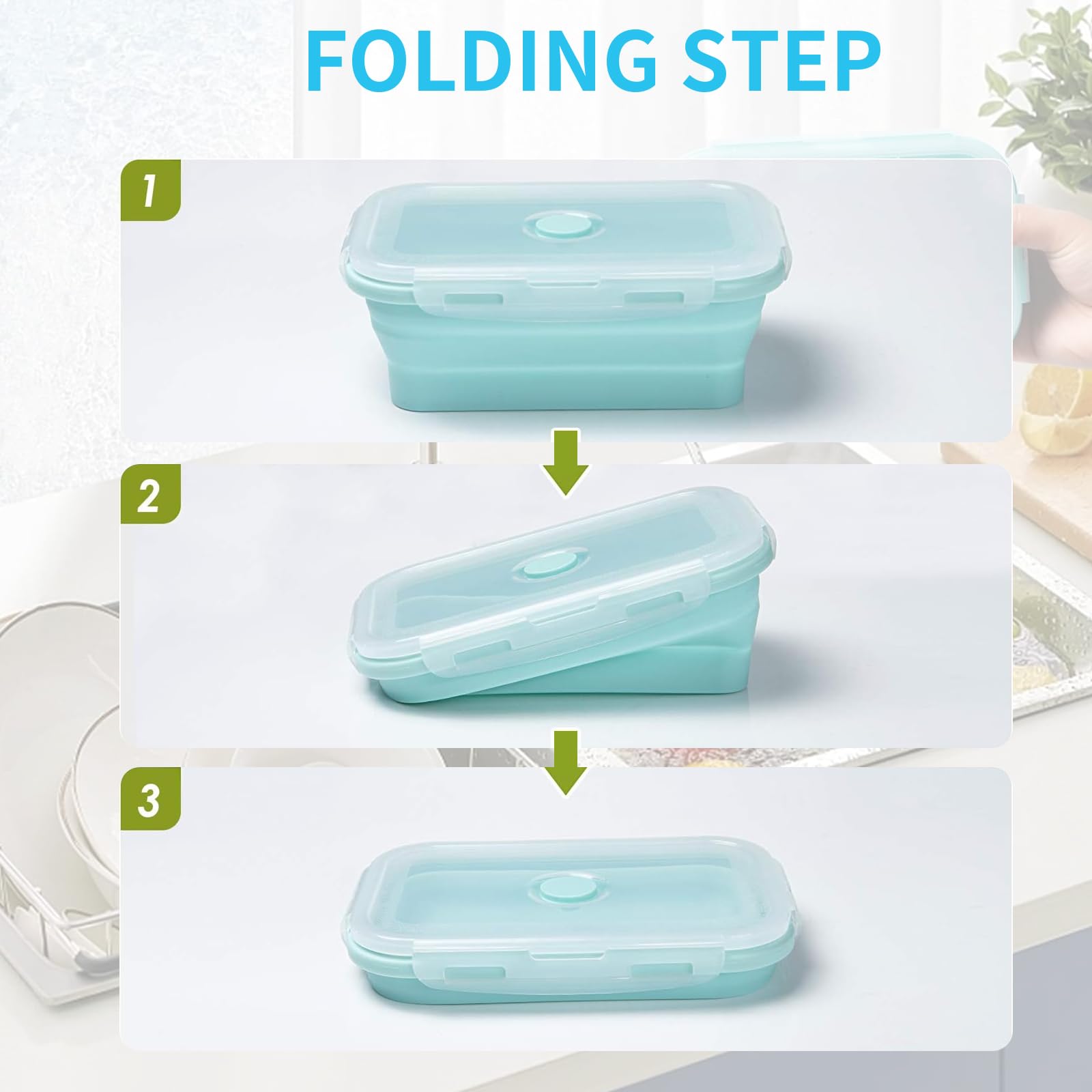 Set 2 Contenitori Silicone Pieghevoli - Ciotole Con Coperchio Per Microonde E Congelatore