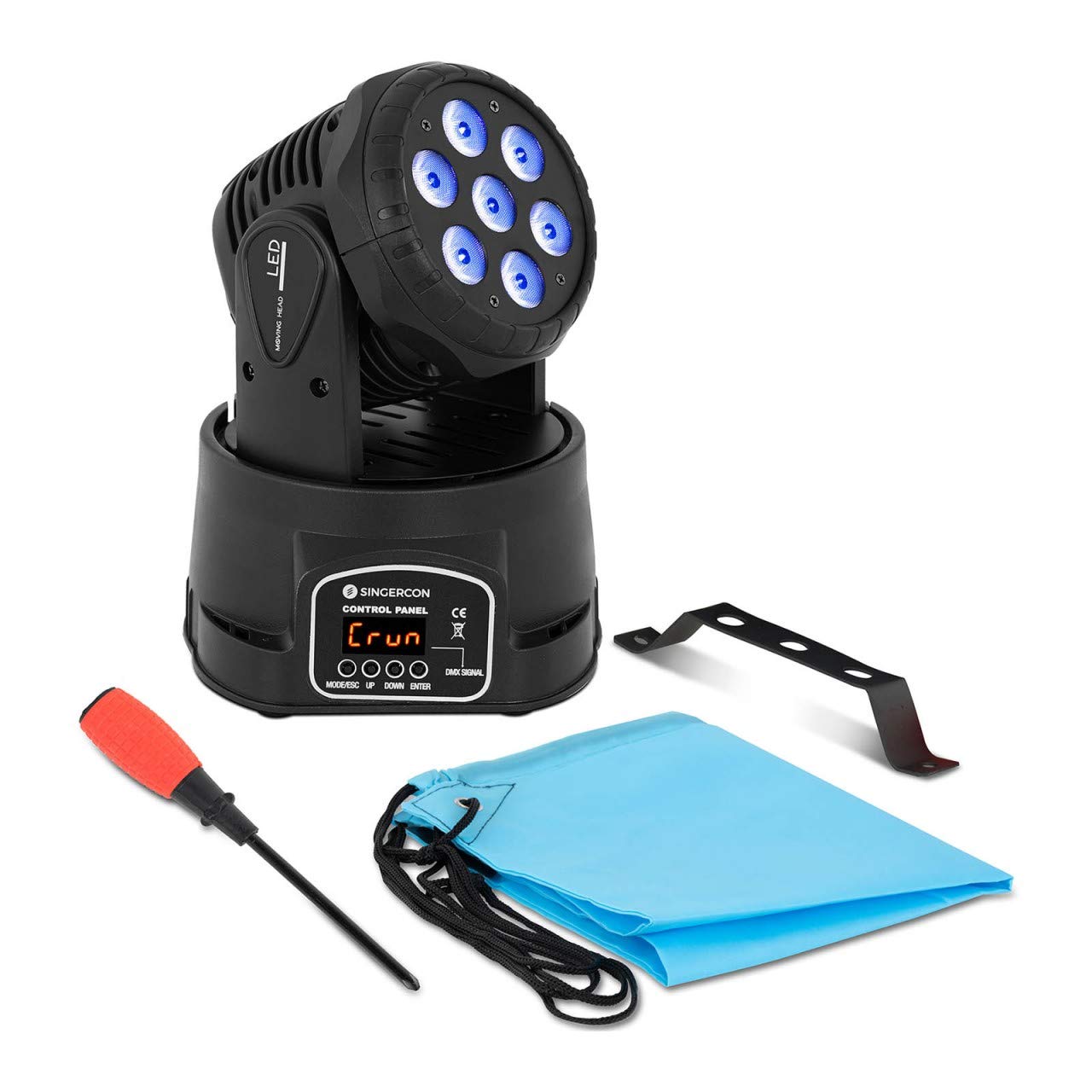 Singercon LED Moving Head DMX 7x10W LEDs Disco Lighting Spotlight Stage Light 60W CON.LMHZ-7/10/RGBW (50Hz/60Hz, 90-240V, 9/14 DMX Channels)