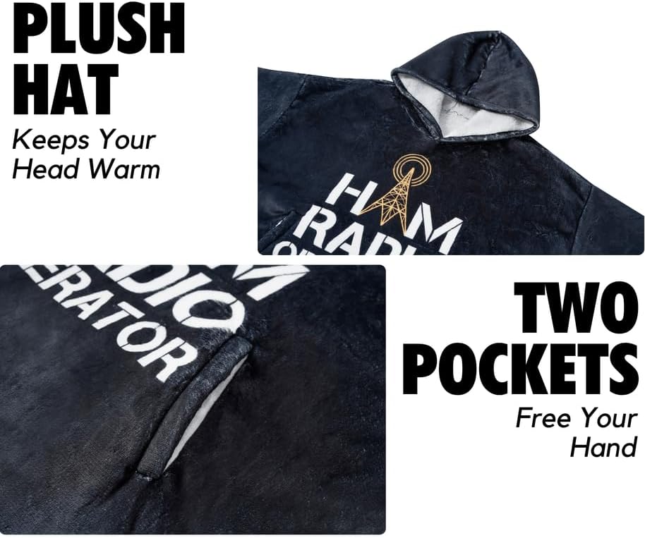 Ham Radio Gifts, Wearable Fleece Ham Radio Blanket Hoodie, Super Soft Warm Cozy with Giant Pocket, Funny Gifts on Birthday and Christmas - One Size Fits Most