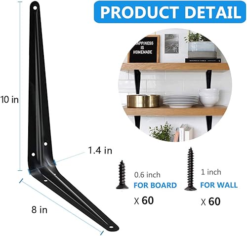 Miniatura 3 de Paquete de 20 soportes de estante flotante, de metal negro resistente, rústico, de hierro en L decorativo estilo campestre, soportes de pared para