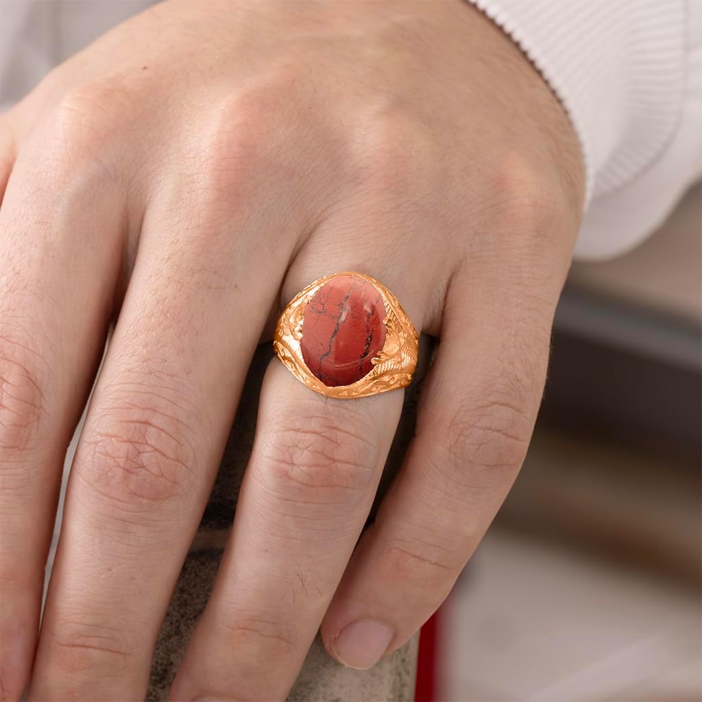 Natural Crystal Ring Men's Sword Design 18K Rose Gold Vermeil 925 Sterling Silver Oval Solitaire Gemstone Dainty Statement Healing Crystal Birthstone Luck Handmade Turkish Fine Jewelry