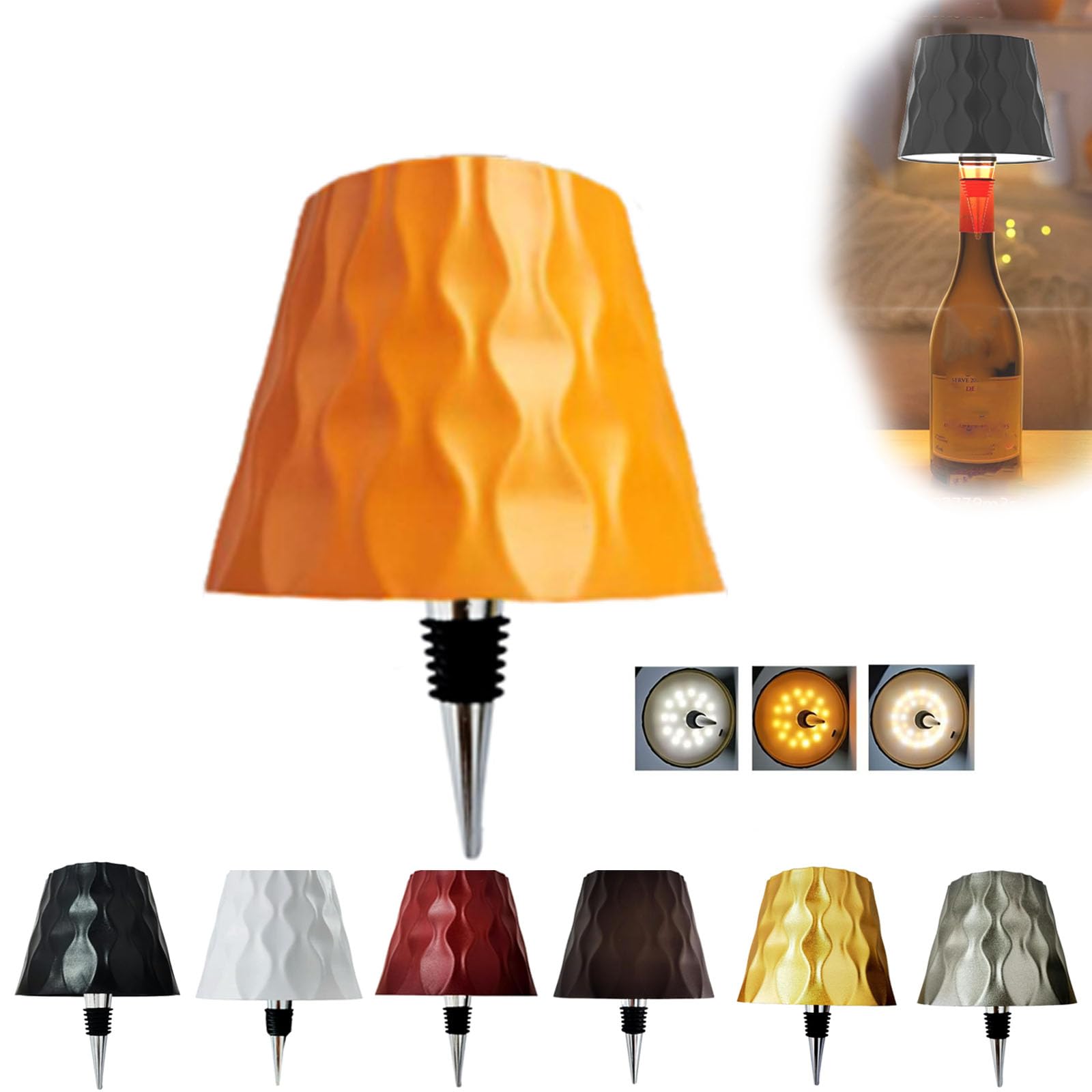 ZBELLO Wireless Bottle lamp, LED Rechargeable Bottle lamp, Touch Control, 3-Color dimmable Desk lamp, Bottle lamp Cover, Suitable for Bars, Restaurants, bedrooms and Outdoors (Orange)