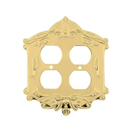 Nostalgic Warehouse 719945 Victorian Switch Plate with Double Outlet, Polished Brass