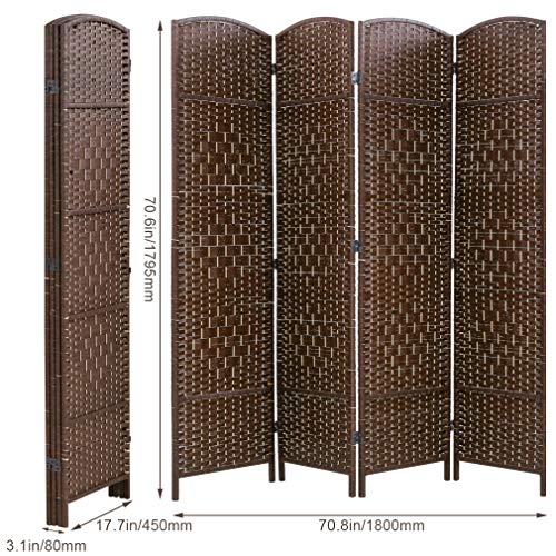 Vnewone 4 Panel Room Divider 6 ft. Tall Diamond Weave Fiber Privacy Screen Folding for Livingroom Bedroom, Brown - Thumbnail 6