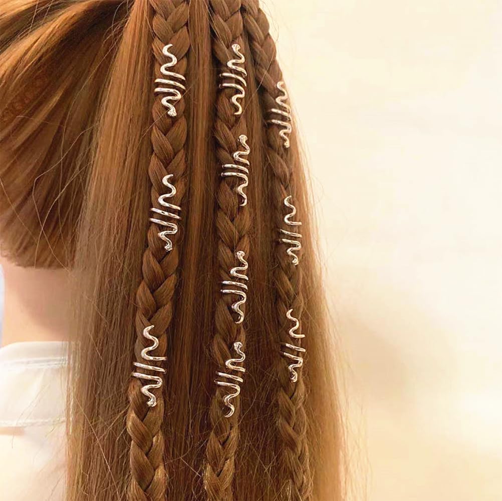 9Pcs Metal Snake Braid Hair Clips Snake-Shaped Spiral Celtic Hair Cuffs Dreadlock Accessory Hair Rings Loops Beads Coil Jewelry DIY Braids Decoration(Gold+Silver) - Image 4