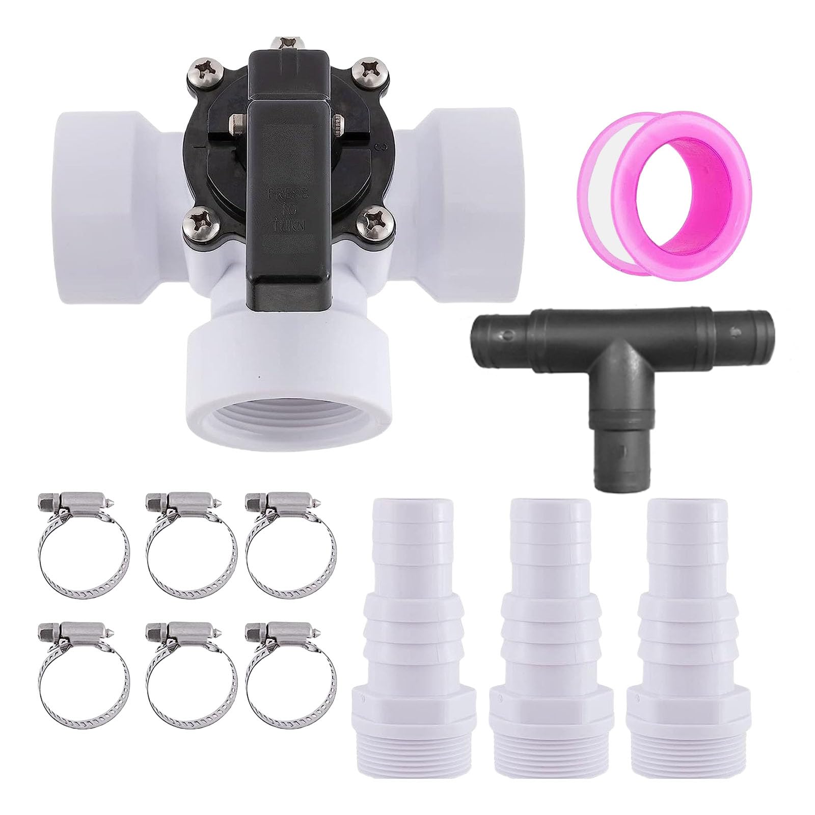 HDOYTXXM ABS Pool Bypass Valves Adapter Set with 3 Way Connection and Hose Clamps for Filtration Systems Efficient Water Flows Quick Connection Pool Valves Systems