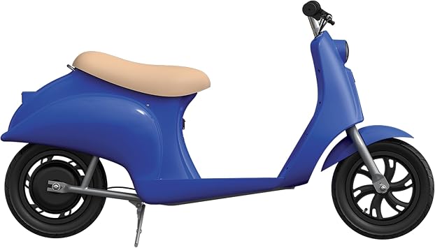 Razor Electric Retro Scooter for Ages 8+, 170 lb Max Weight, Blue, w/ 250W Motor, 12.5 Tires & 24V Battery, Up to 15 MPH, Pocket Mod Lightweight Ride On Motorcycle Bike for Young and Teen Riders