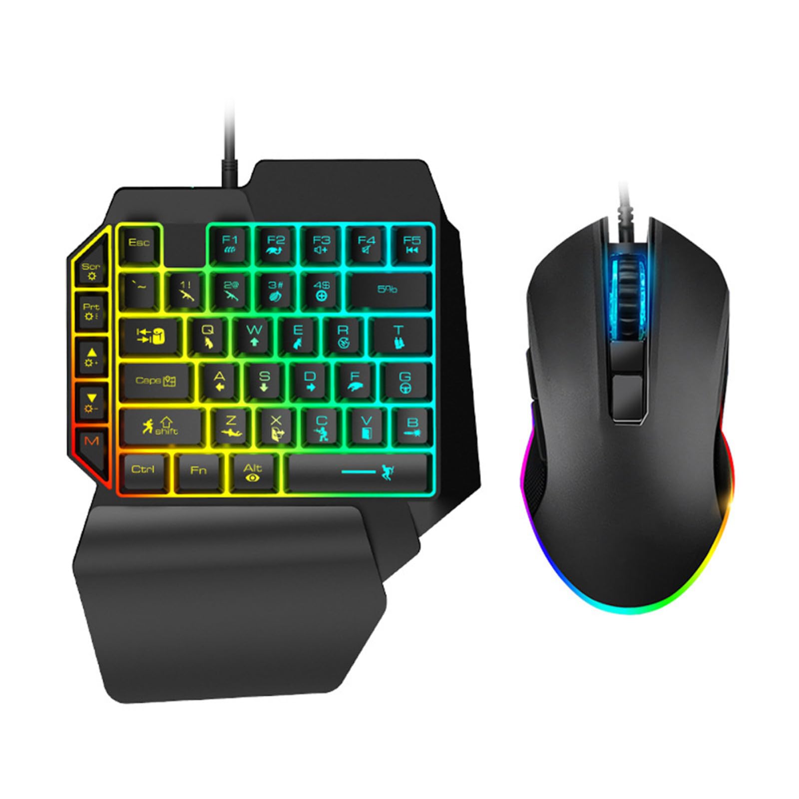 SHINEOFI Tastiera da Gioco Facile da Installare e Mouse con Retroilluminazione Led Operazione Precisa Design in ABS Nero Set per Dormitori e Intrattenimento a Casa
