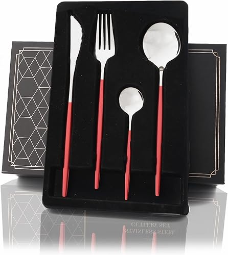 Miniatura 14 de JASHII Juego de cubiertos de 24 piezas con caja de regalo, juego de cubiertos de acero inoxidable para 6, regalo de inauguración de la casa, mango